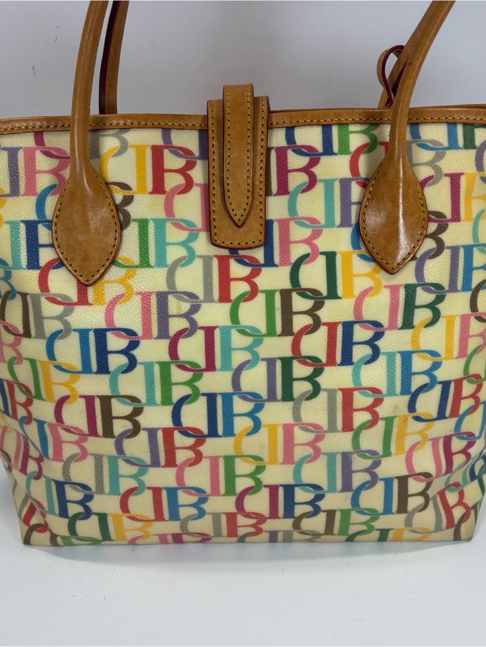 Vintage Dooney & Bourke 1975 Rainbow Monogram Tote Shoulder Bag Y2K Colorful EUC - Picture 7 of 11
